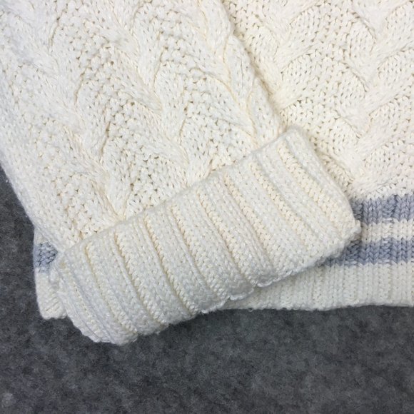 Lauren Ralph Lauren Sweater S M Preppy Cable Knit Blue Ivory V Neck Cuffed Braid - Picture 5 of 11